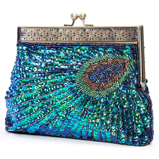 Beaded Sequin Peacock Evening Clutch Bags Party Wedding Purse